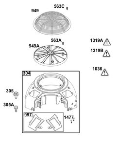 Blower Housing Group Diagram and Parts List for 44T977-0055-B5 400000 - 699999 Briggs and Stratton Engine